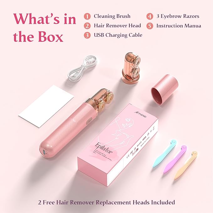 Facial Hair Remover for Women | Dual-Head Face Shaver Electric Hair Removal Device for FaceLip Chin | 2 Replacement Heads Pink-1