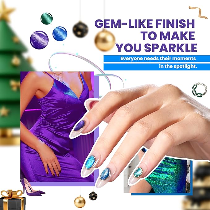 Beetles Cat Eye Gel Nail Polish Set - 20 Colors Christmas Glitter Red Green Blue Brown Black Nude Pink Magnetic Base Matte Glossy Top Coat Galaxy Gemlight Soak Off UV Manicure Salon Gift for Women