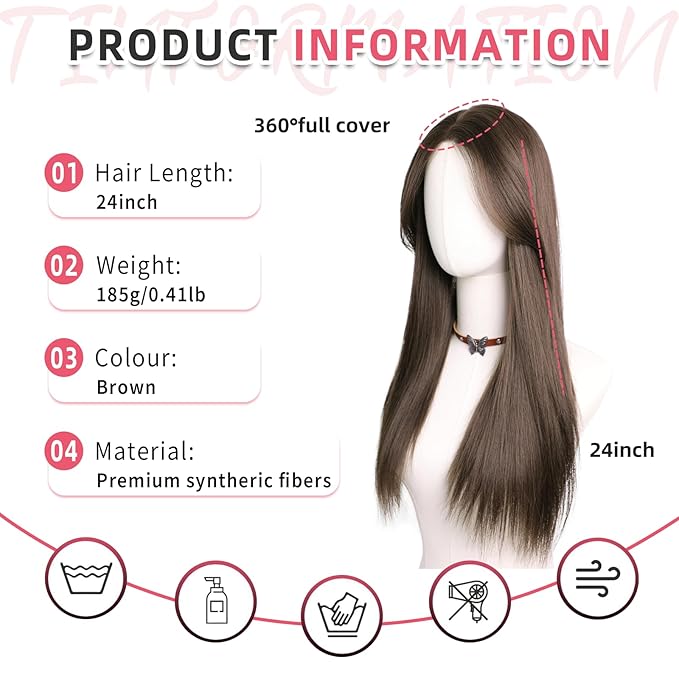 Toppers Hair Pieces for Women 24 Inch Long Straight Top Hair Pieces Hair Extensions Clip Ins Layered Wig Toppers for Thinning Hairs Synthetic Hairline Topper Clip on Hair Toppers Brown