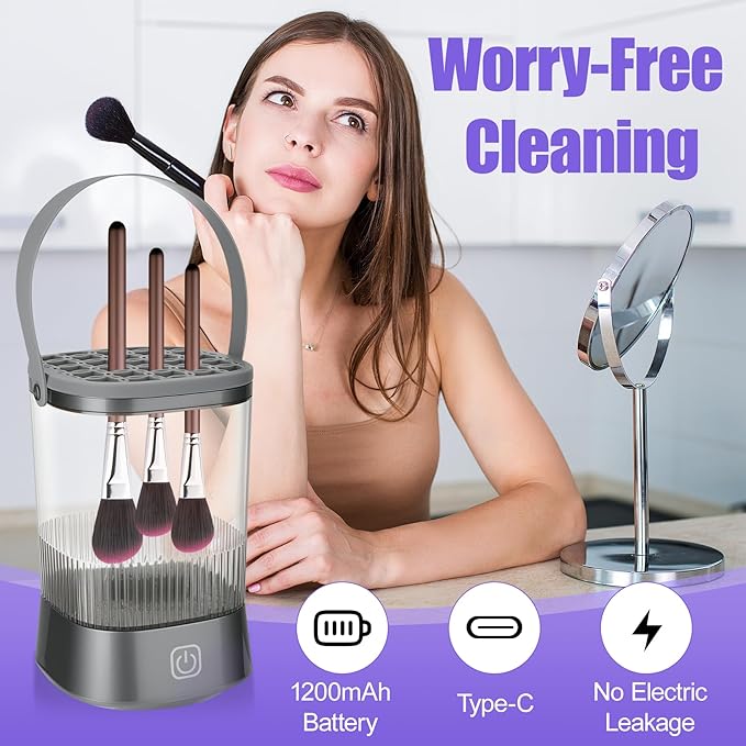 Electric Makeup Brush Cleaner Auto-Rotating Brush Cleaner for Deep Cleaning One-Click Operation Automatic Spinning Cosmetic Brush Cleaner Suitable for All of Makeup Brushes