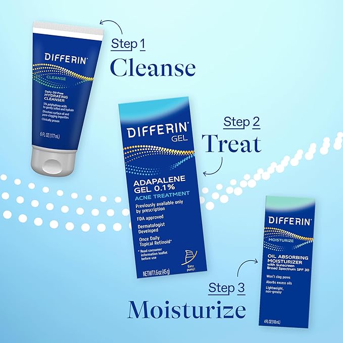 Differin Acne Treatment Gel 90 Day Supply Retinoid Treatment for Face with 0.1% Adapalene Gentle Skin Care for Acne Prone Sensitive Skin 45g Pump (Packaging May Vary)