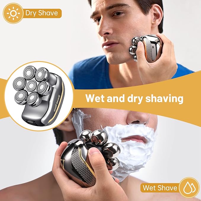 Head Shavers for Bald Men: - Electric Head Shavers for Men Wet&ampDry Waterproof Cordless Electric Razor 6-in-1 Rotary Shaver Grooming Kit with Nose Beard Trimmer Hair Clipper