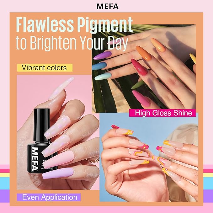 MEFA 35 Pcs Gel Nail Polish Set 32 Colors Spring Collection Gel Nail Polish Pink Green Nail Art Manicure DIY Home Gifts for Women Girls Beginners