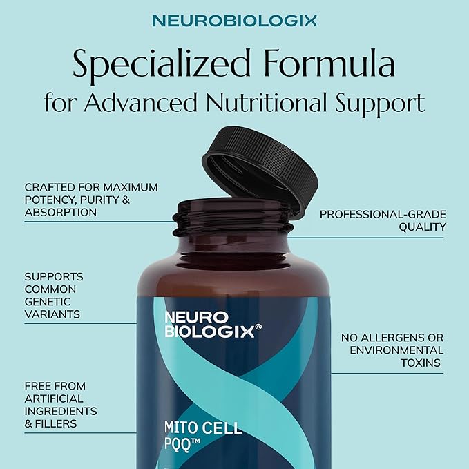 Neurobiologix Mito Cell PQQ Energy &amp Focus Supplement with CoQ10 Vitamin C NADH Acetyl L Carnitine &amp Antioxidants for Cellular Health &amp Mitochondrial Support Promotes Overall Wellness