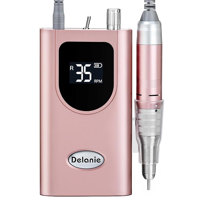 Delanie Professional Portable Electric Nail Drill Machine 35000 RPM Rechargeable Cordless Nail Filer Electric Nail File Efle for Dip Powder Acrylic Gel Nail Salon Nail Tool Rose Gold