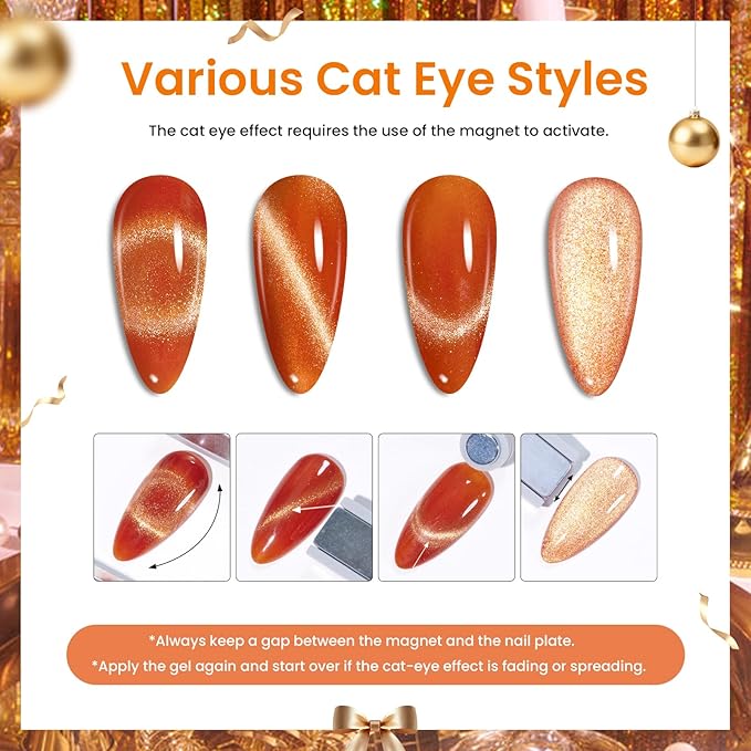 Beetles Cat Eye Gel Nail Polish Set - 20 Colors Christmas Glitter Red Green Blue Brown Black Nude Pink Magnetic Base Matte Glossy Top Coat Galaxy Gemlight Soak Off UV Manicure Salon Gift for Women