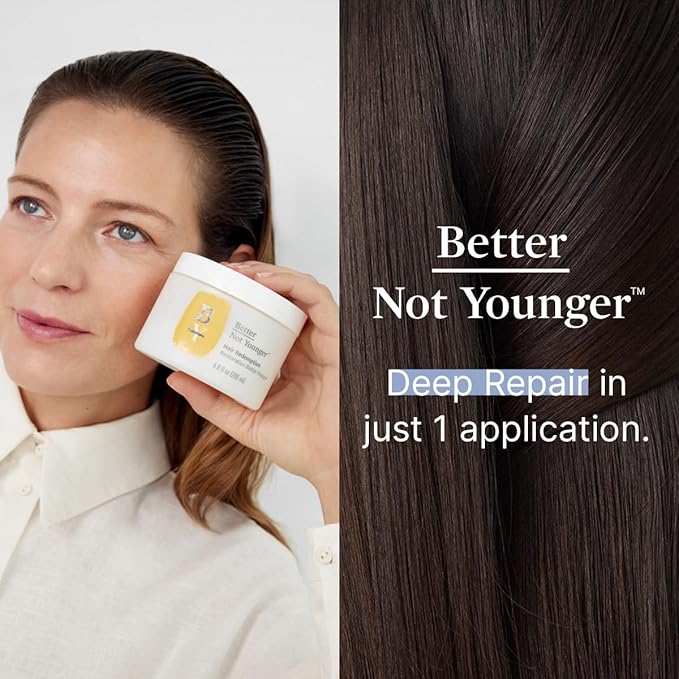 Better Not Younger Restorative Butter Hair Masque 6.8 fl oz - Hair Repair Mask with Plant-Based Butters Biotin Argan &amp Caffeine for Women Over 40 - Restores Moisture Adds Volume &amp Boosts Sh