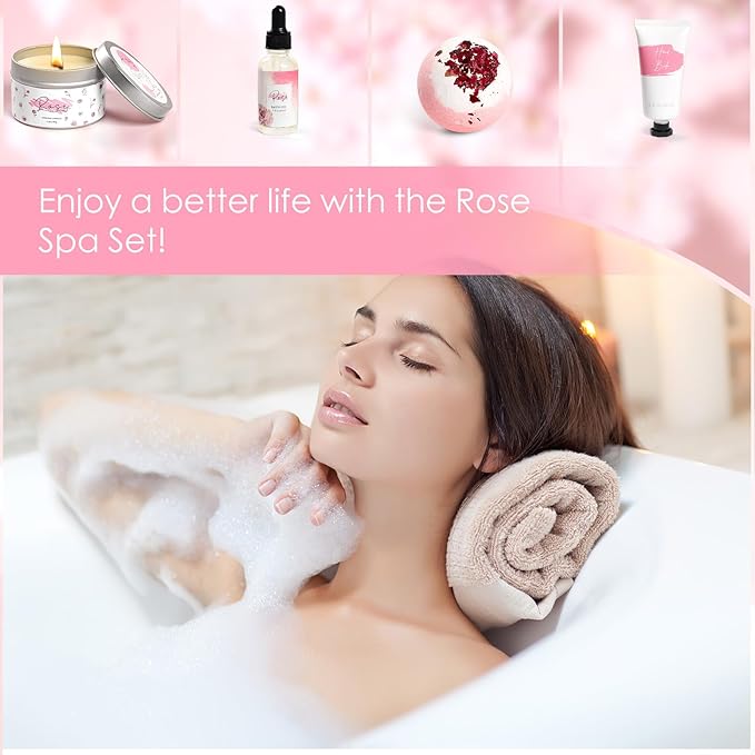 Mother's Day GiftsRose Spa Gifts Set Bath Gifts Set for Women Relaxing Spa Gift Basket for Women Self Care Package Home Spa Products Birthday Gifts for Mom Mother's Day (Rose)