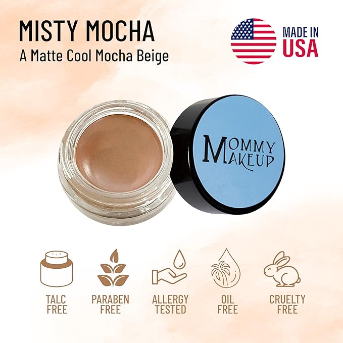 Mommy Makeup Any Wear Creme Eyeshadow - Waterproof Crease-Proof Long Lasting High Pigment Oil-free - Cream to Powder for Eyes Cheeks &amp Lips (Misty Mocha)