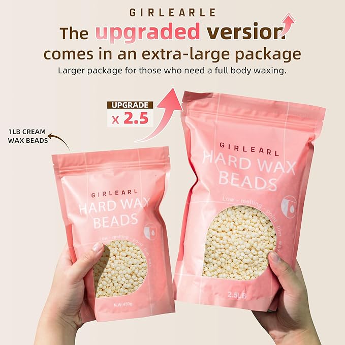 2.5lb Wax Beads for Hair Removal Brazilian Bikini Hard Wax for Sensitive Skin Hard Wax beads Perfect for Full Body Eyebrow Facial Beard and Underarms at Home for Women and Men (Cream)