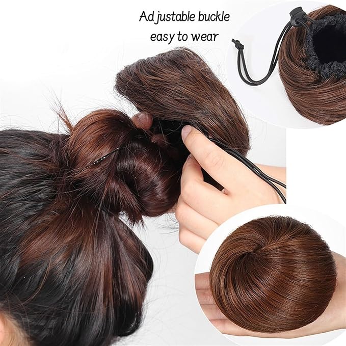 Messy Hair Bun Synthetic Hair Bun Straight Chignon for Women Girls Clip in Hair Tail Extension Hairpiece Drawstring Ballet Hair Bun Ponytail Extension Ponytail Hairpiece for Daily Wear (Color : 2-33