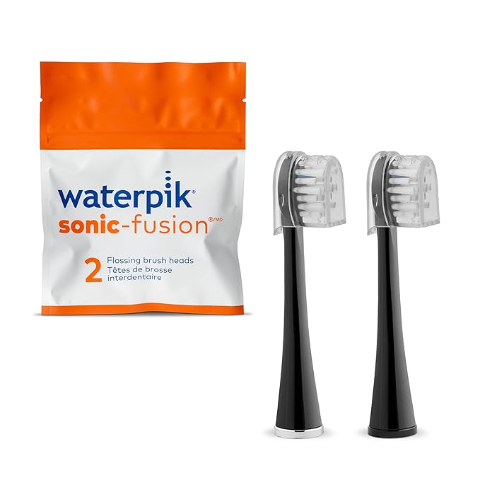 Waterpik Genuine Compact Replacement Brush Heads With Covers for Sonic-Fusion Flossing Toothbrush SFRB-2EB 2 Count Black