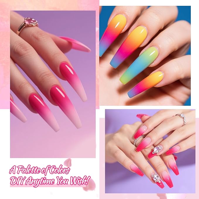 24 Colors Ombre Gel Nail Polish SetOmbre Pigment for NailsGradient Painting Gel with 100Pcs Nail Sponges for 3D Gels Nail Art can be Painted in Salon or Home Use