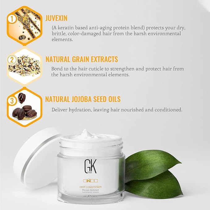 GK Hair Global Keratin Moisturizing Shampoo And Conditioner 100ml With Deep Conditioner Masque 200G For Dry Frizzy Damaged &amp Chemically Treated Hair - Sulfate And Paraben Free