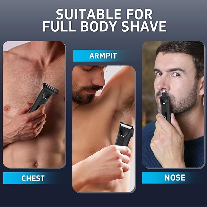Body Trimmer for Men Groin &amp Body Hair Trimmer Ball Foil Shaver Nose Hair Clippers 3 in 1 Men's Waterproof Wet/Dry Groomer with Travel Case &ampTravel Lock LED Display Black