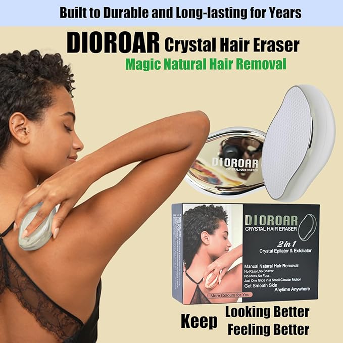 Crystal Hair EraserUpgrade Crystal Hair RemoverPhysical Nano Glass Hair Removal DevicePainless Epilator and Exfoliator Without Shaver for Quick Soft Silky Skin(Silver)