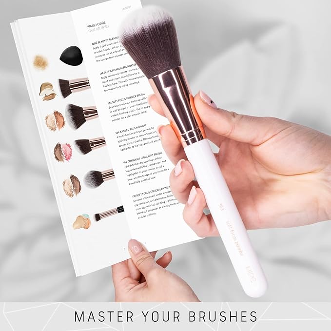Nir? Beauty White 15piece Award Winning Professional Makeup Brush Set: Vegan Makeup Brushes with Case Makeup Sponge Cleaner Guide Gift Box
