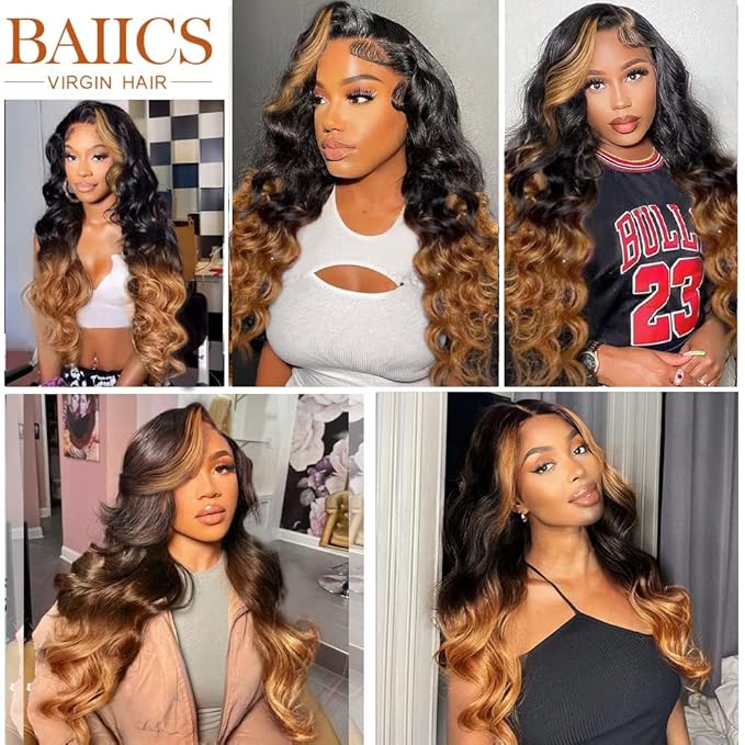 200% Density 13x6 Lace Front Wigs Human Hair Pre Plucked Body Wave HD Transparent Ombre Lace Front Wigs With Baby Hairs Glueless Wigs 13x6 Blonde Colored Human Hair Wig For Women 32 Inch