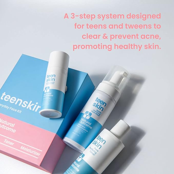Teen Skin Care Kit 3-Step | Acne Face Wash Skin Care Regimen | Teen Skin Face Wash Toner &amp Moisturizer | Perfect for Teens Preteens &amp Kids Looking to Prevent Acne | 3 Pc Kit by Natural Outco