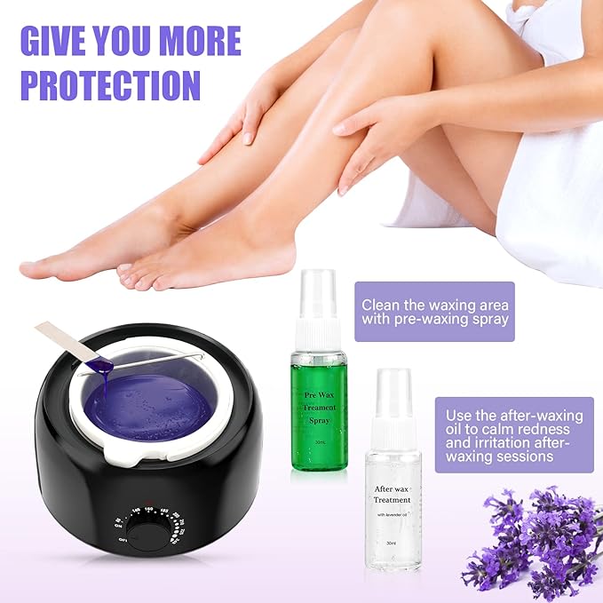 Waxing Kit - Wax Warmer for Hair Removal Hard Wax Kit with 14oz 5 Bags Hard Wax Beans for Full Body Legs Face Eyebrows Bikini Brazilian Waxing Kit for Women Men