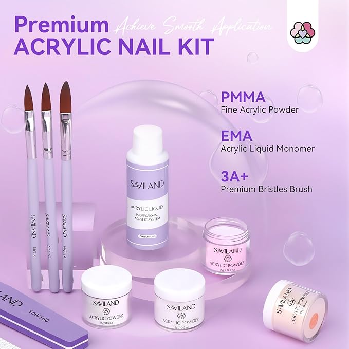 SAVILAND Acrylic Nail Kit with Drill: Professional Acrylic Nail Set with Powder Liquid Brush Cuticle Remover &amp Oil Essentials Tools for Beginners ? DIY Manicure Kit for Home or Salon Use