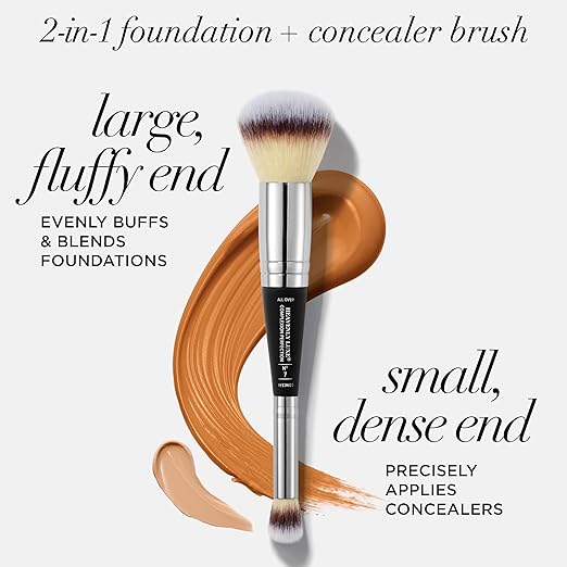 IT Cosmetics Heavenly Luxe Complexion Perfection Brush #7 - Dual-Ended Premium Makeup Brush for Foundation Concealer &amp Contour Ultra-Soft Synthetic Fibers Airbrush Finish Pro-Hygienic Cruelty-
