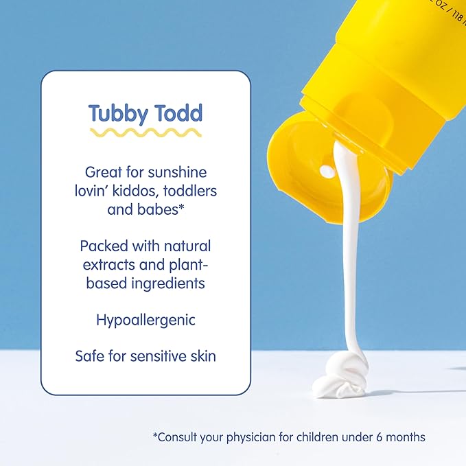 TUBBY TODD Mineral Sunscreen SPF 50 - Broad Spectrum Sunscreen Lotion for Kids - Water-Resistant for 80 Minutes - Safe for Sensitive Skin - Non-Greasy Feel - 2 Pack 4 Fl Oz
