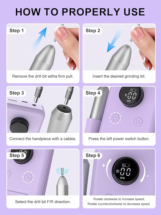 COPPA Portable Nail Drill NDK106 Electric Nail Drill Professional Kit with 12 Bits 31 Sanding Bands 45000RPM Rechargeable Nail Drills Machine for Acrylic Nails Gel Polishing Removing Home &amp Sal