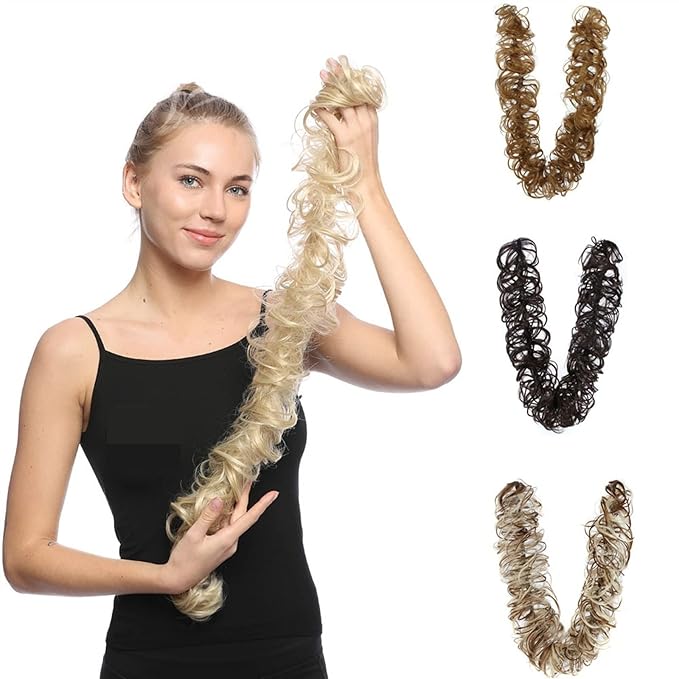Hair Accessories Messy Bun Ponytail Hair Extensions 80cm Long with Elastic Rubber Band Synthetic Fluffy Wrap Wig Women Hair Bun Hair Pieces For Women(#1)