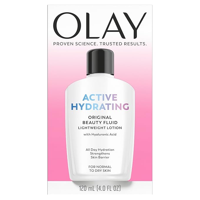 Olay Face Moisturizer active Hydrating Beauty Fluid Lotion Original Facial Moisturizer 4 Oz. (Pack of 2)