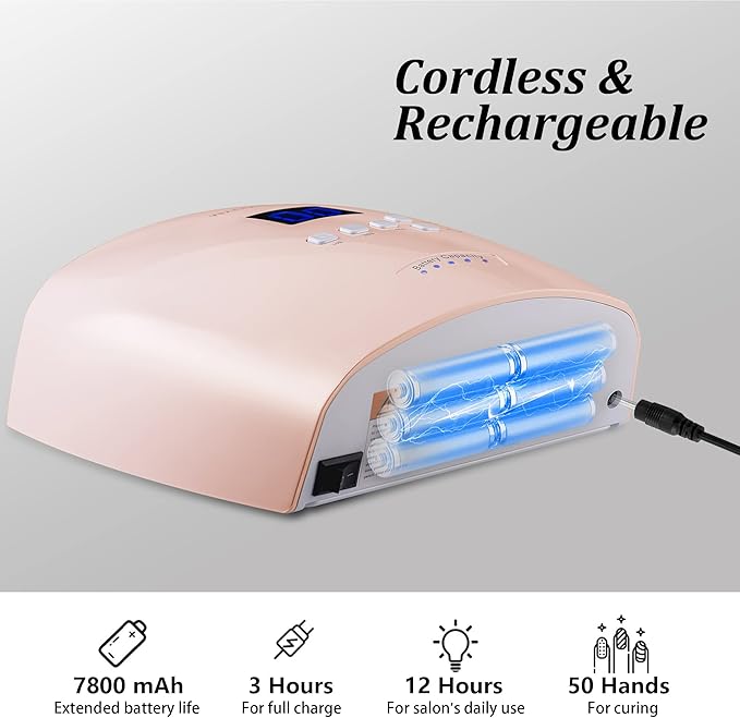 UV LED Nail Lamp Cordless Gel Polish Dryer for Professional Gel Manicures - Pink