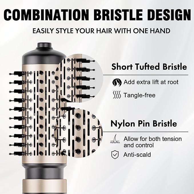 DAILYLIFE Rotating Hair Dryer Brush Hot Air Brush with 2 Brushes (1.5 &amp 2) ALCI Safety Plug and Ionic Technology More Shine and Less Frizz
