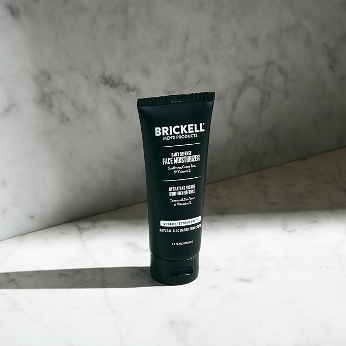 Brickell Men's Daily Defense SPF20 Face Moisturizer for Men Natural &amp Organic Zinc Oxide Face Moisturizing Mineral Sunscreen Hydrates &amp Protects Skin Against Harmful UVA/B rays 3.4oz Unsc