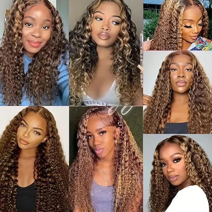 P427 Human Hair Bundles Ombre Highlight Bundle #4 Water Wave Human Hair 3 Bundles 16 18 20 inch Brown and Honey Blonde Color