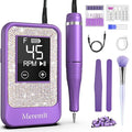 Professional Nail Drill Cordless 45000 RPM Meremit Electric Nail File with Diamond Decoration 12Pcs Drill Bits Large LCD Screen Rechargeable Electric Nail Machine Drill for Acrylic Gel Nail Polish