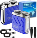 Portable Rotary Dual Ring Electric Shaver 9000RPM Mini Dual-Head Electric Shaver Washable Double Head Razor IPX7 Waterproof 60 Days Battery Life Powerhouse for Men Close Shave (Blue*2)