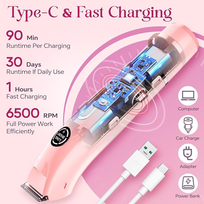 Bikini Trimmer for Women|Hair Removal Shaver - Painless Electric Razor Cordless Body Shaver for Travel Replaceable Lady Facial Razor|Trim Nasal/Eyebrows IPX7 Waterproof&ampEasy Cleaning Ceramic B