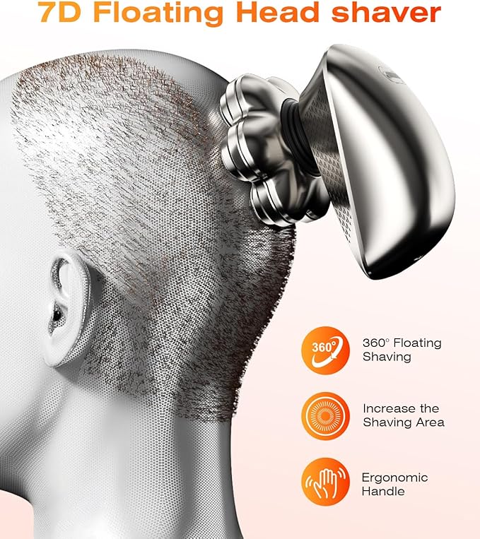 Head Shavers for Bald Men 7D Electric Razor for Men IPX7 Waterproof Dry/Wet Detachable Head Shaver LED Display Fast Charging 5-in-1 Pro Grooming Kit Travel-Friendly Ideal Gift Choice