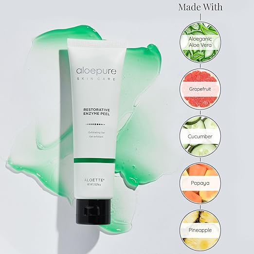 Aloette Face Peel Gel Restorative Enzyme Peel (2 Oz) - Face Peeling Exfoliating Gel for Hydrated Skin - Aloe Vera Facial Peel &amp Deep Cleansing Face Mask For All Skin Types - Glycolic Acid Alterna