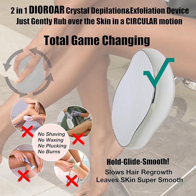 Crystal Hair EraserUpgrade Crystal Hair RemoverPhysical Nano Glass Hair Removal DevicePainless Epilator and Exfoliator Without Shaver for Quick Soft Silky Skin(Silver)