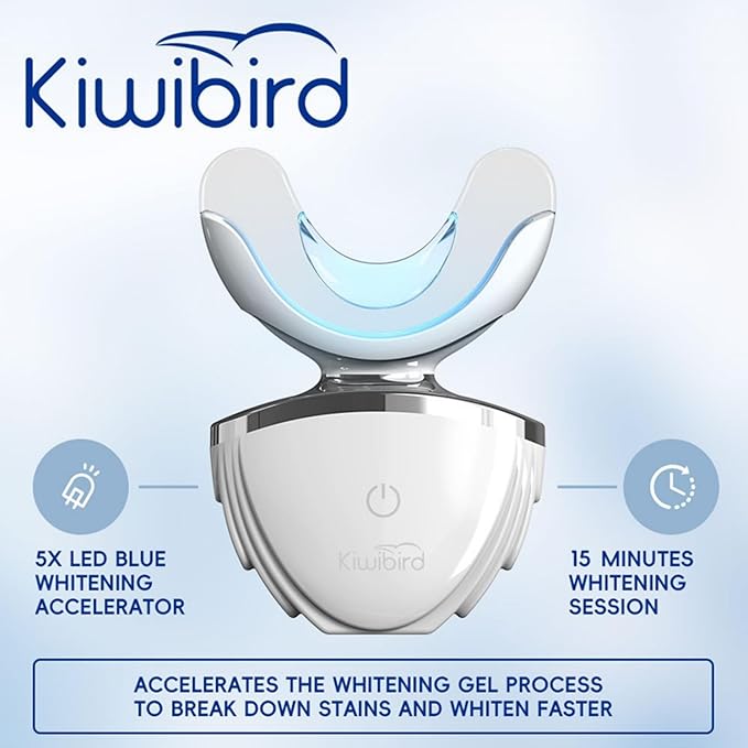 KIWIBIRD Teeth Whitening Kit for Sensitive Teeth ? 3 Gel Pens LED Light with Wireless Charging Case IPX7 Waterproof Enamel-Safe at-Home Dental Care Tool