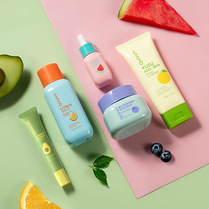 Fruit Skin Care for Teens 5 Daily Routine Beauty Skin Care Sets - Exfoliation Smooth Clean Oil Control Firm Hydrate Glow Up Skincare Gift Set for Girls Women Facial Travel Set for All Skin