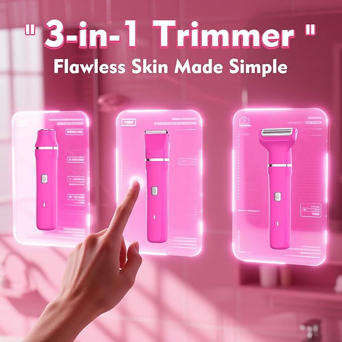 Electric Bikini Trimmer for Women Gifts for Her - 3-in-1 Rechargeable Waterproof Shaver Razor Cordless Pubic Hair Remover Precision Groomer Painless Portable Wet Dry Personal Care Tool