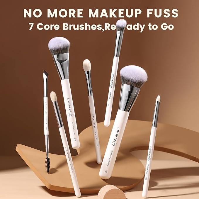 Makeup Brushes Set Albeaut 7Pcs Face Eyeshadow Brushes Kit with Preminum Bristles Liquid Foundation Concealer Blending Tools Professional &amp Travel Bag