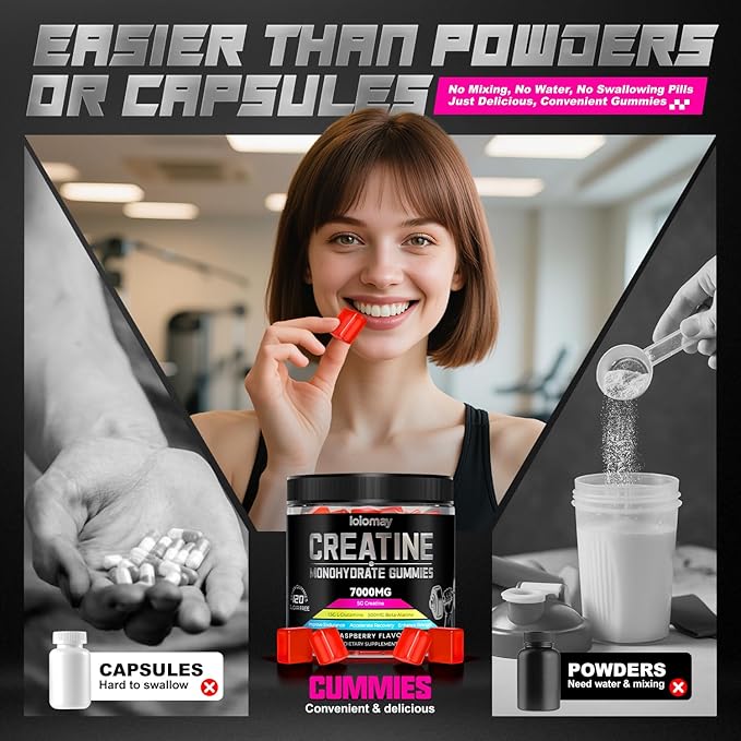 Creatine Monohydrate Gummies Creatine Complex for Men &amp Women for Improve Endurance Strength &amp Recovery with L-Glutamine Beta-Alanine Vitamin B12 Sugar-Free Vegan No Bloating GMP-certi