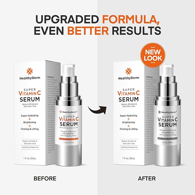 Super Vitamin C Serum for Women Over 70: Niacinamide Vitamin C Hyaluronic Acid Peptides Vitamin E Caffeine Bakuchiol Hydrating Lifting Face Wrinkle &amp Age Spots Reduction