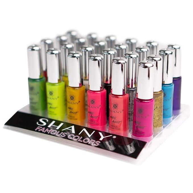 SHANY Nail Art Set Nail Polish - Glitter Metallic Pearls Neon and Matte Nail Polish Nail Art Drawing Decoration Set With Built-in Thin Nail Art Brush - 24 Famous Colors Nail Polish Bulk