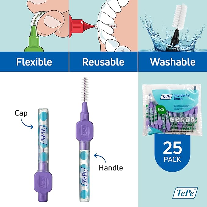 TePe Pack of 25 Interdental Brush Original Soft Dental Brush for Teeth Cleaning 6 Purple
