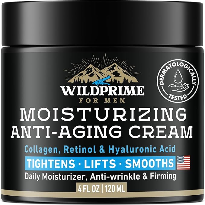 Men's Face Moisturizer Cream - Anti Aging &amp Wrinkle - Made in USA - Collagen Hyaluronic Acid Vitamins E &amp A Avocado Oil - After Shave Lotion - Age Facial Skin Care Day &amp Night Moisturi