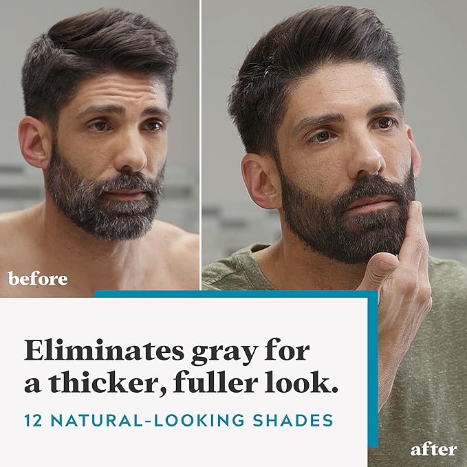 Just For Men Mustache &amp Beard Beard Coloring for Gray Hair with Brush With Keratin Biotin Aloe and Coconut Oil for Healthy Facial Hair - Darkest Brown M-50 Pack of 3 (Packaging May Vary)